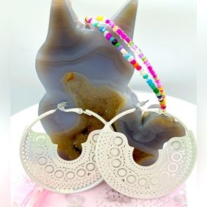 Boho White Earrings & Anklet Combo